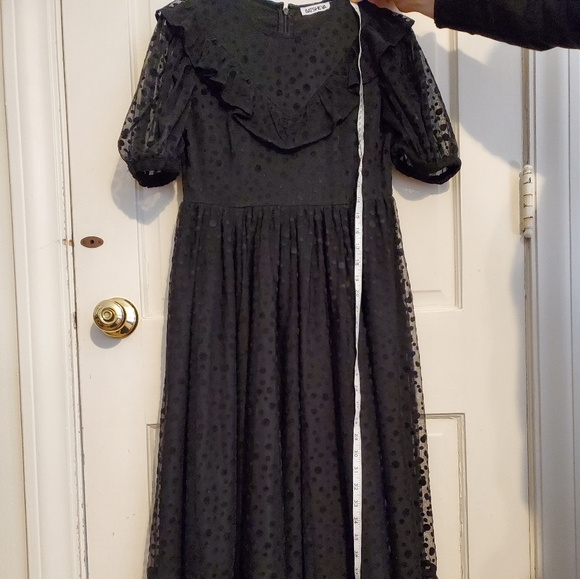 BATSHEVA black flocked tulle short sleeve dress, size 2 - Picture 11 of 13